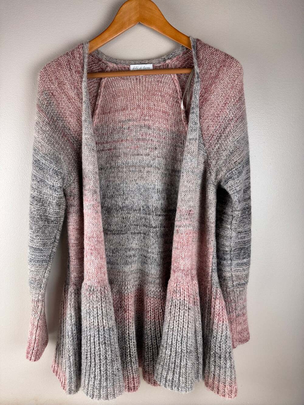 Lili di Lama Mohair Wool Blend Cardigan M Pink Gray Ombre Made in Italy